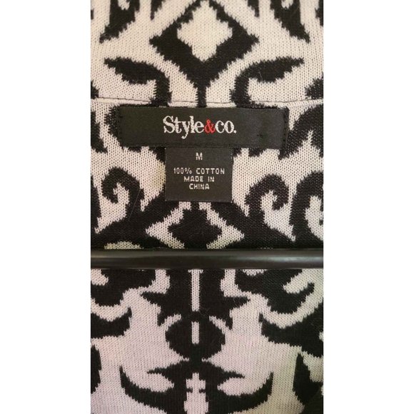 Style & Co. Sweater Black White Floral Womens Coat Size Medium - Picture 5 of 7